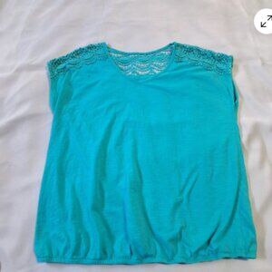 Sonoma Lifestyle Womens XL Sleeveless Top Turquoise Cotton Lace Back Flaw A27